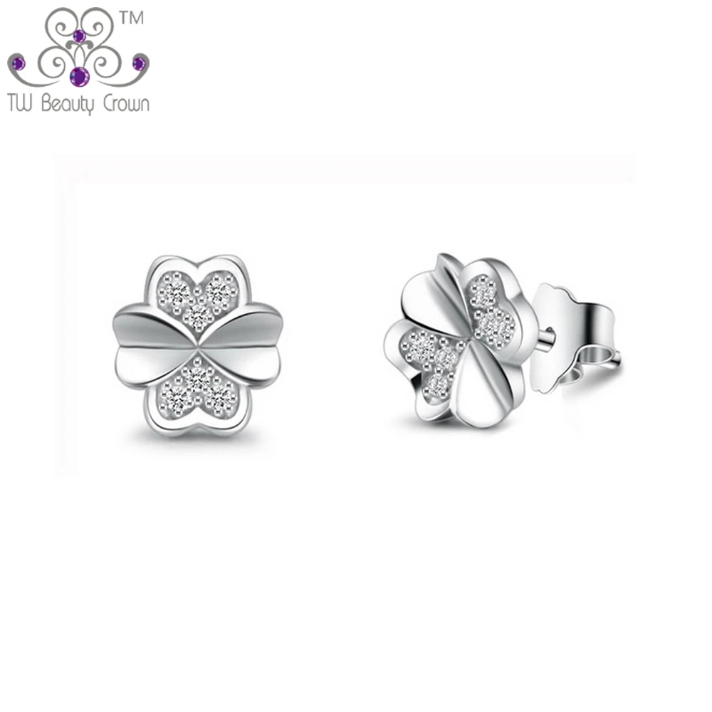 Real 925 Silver Small Fashion Stud Earrings Women Accessories 4 Leaf Clovers White Cubic Zirconia Stud Earrings For Young Lady
Real 925 Silver Small Fashion Stud Earrings Women Accessories 4 Leaf Clovers White Cubic Zirconia Stud Earrings For Young Lady