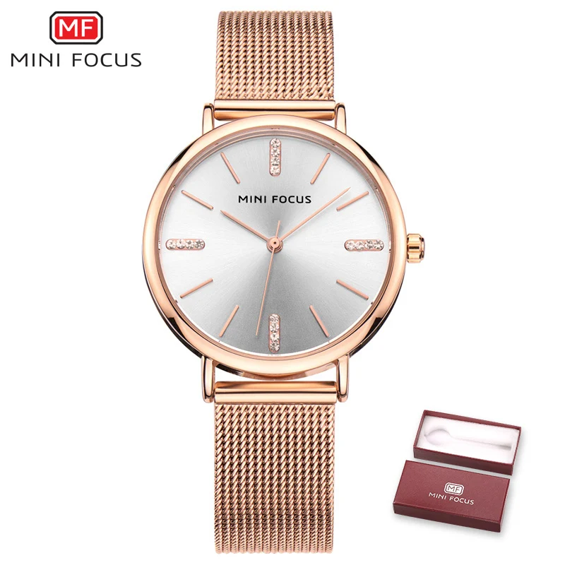 MINIFOCUS Top Brand Luxury Women Quartz Watches Rose Golden Ultra Thin Mesh Strap Rhinestone Concise Dress Wrist Watch + BOX
MINIFOCUS Top Brand Luxury Women Quartz Watches Rose Golden Ultra Thin Mesh Strap Rhinestone Concise Dress Wrist Watch + BOX