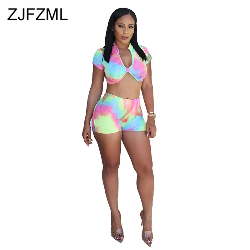 Rainbow Tie Dye Two Piece Set Tracksuit Summer Clothes Deep V Neck Short Sleeve Crop Top+Biker Shorts 2 Piece Outfits For Women
Rainbow Tie Dye Two Piece Set Tracksuit Summer Clothes Deep V Neck Short Sleeve Crop Top+Biker Shorts 2 Piece Outfits For Women