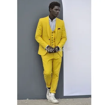 Fashion new men's suit yellow lapel single-breasted men's ball gown and groom wedding dress (jacket + pants + vest) custom made
Fashion new men's suit yellow lapel single-breasted men's ball gown and groom wedding dress (jacket + pants + vest) custom made