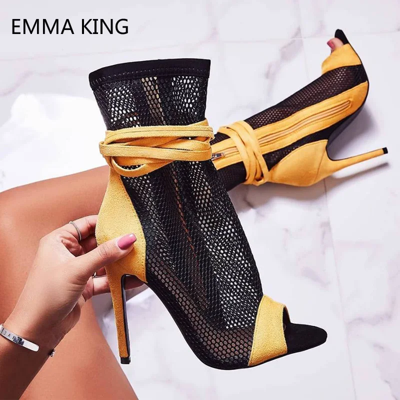 Summer Lace Up Sandals Mesh Peep Toe Stiletto Heels Hollow Yellow Suede Zip Ankle Strap Boots Women Casual Party Shoes Ladies
Summer Lace Up Sandals Mesh Peep Toe Stiletto Heels Hollow Yellow Suede Zip Ankle Strap Boots Women Casual Party Shoes Ladies