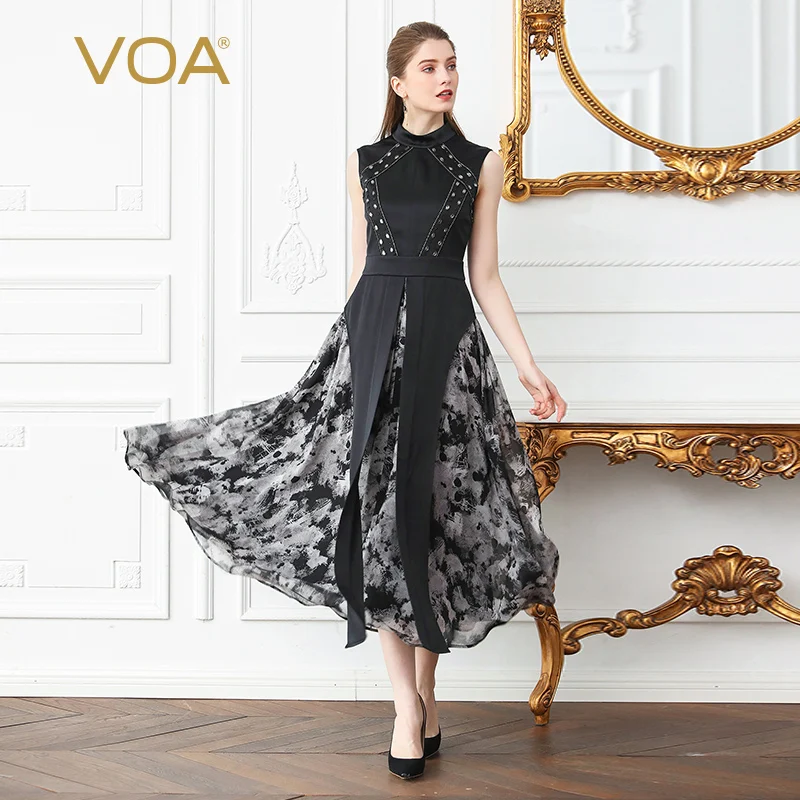 VOA Silk Beading Plus Size Black Dress Women Vintage Printed Sleeveless Slim Tunic Long Dresses Casual Summer sukienki A312
VOA Silk Beading Plus Size Black Dress Women Vintage Printed Sleeveless Slim Tunic Long Dresses Casual Summer sukienki A312