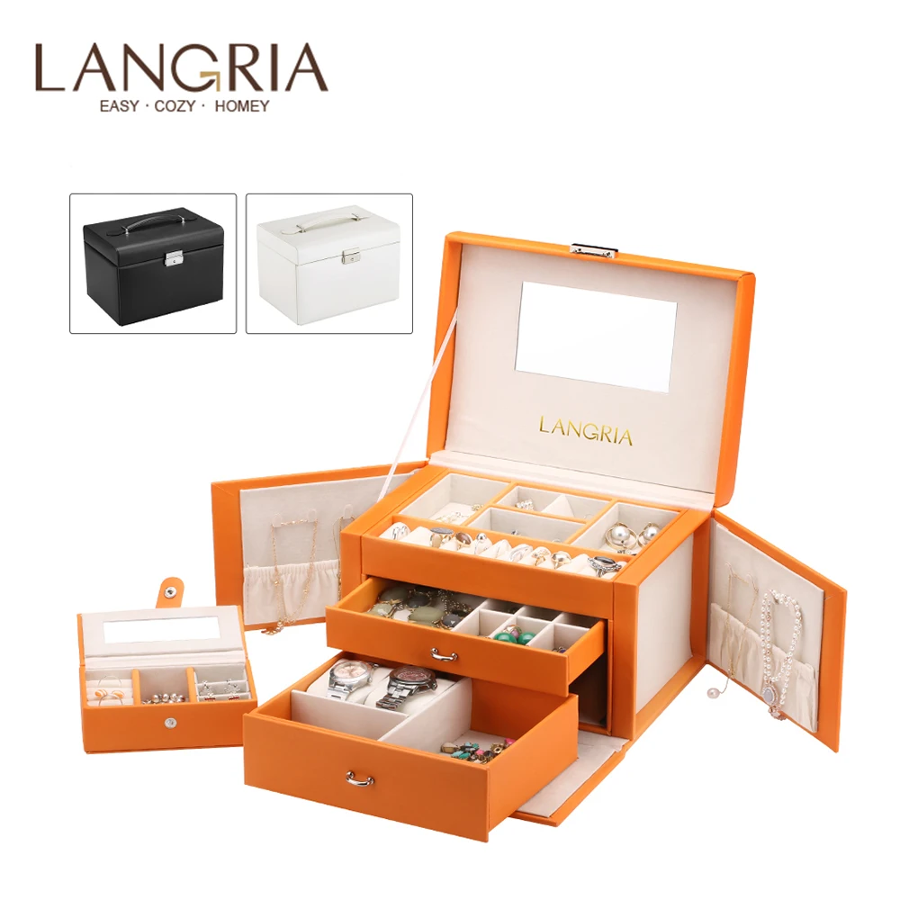 LANGRIA Jewelry Box Lockable Makeup Storage Case Organizer with Lift-Up Lid Mirror Drawers Portable Mini Travel Jewelry case
LANGRIA Jewelry Box Lockable Makeup Storage Case Organizer with Lift-Up Lid Mirror Drawers Portable Mini Travel Jewelry case
