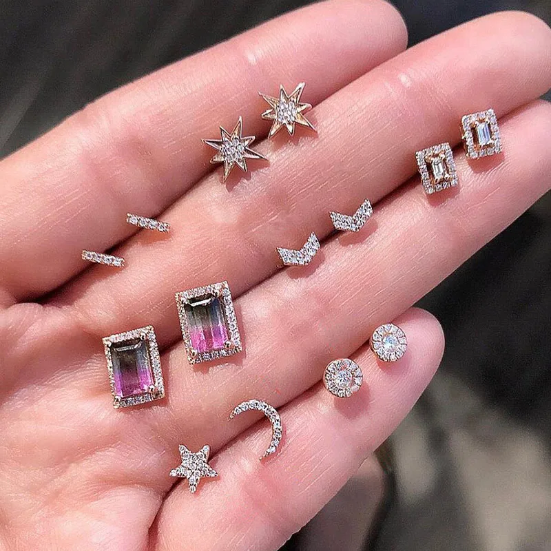 7 Pairs/set Crystal Rhinestone Heart Stars Moon Cross Simple Mix Style Cute Stud Earrings Set For Women Girls Fashion Jewelry
7 Pairs/set Crystal Rhinestone Heart Stars Moon Cross Simple Mix Style Cute Stud Earrings Set For Women Girls Fashion Jewelry
