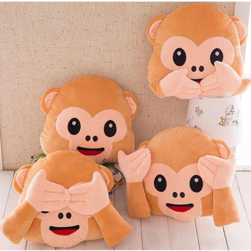 

Cute Soft Plush Monkey Emoji Pillows Home Car Seat Chair Cushion Decorative Smiley Face Pillow 4 Styles