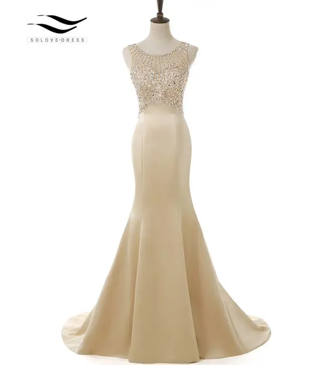 SOLOVEDRESS 2019 Elegant Scoop Matte Satin Real Photo Shiny Beads Mermaid Long Evening Dress U Back Formal Gold Gown SLD-E5005 
SOLOVEDRESS 2019 Elegant Scoop Matte Satin Real Photo Shiny Beads Mermaid Long Evening Dress U Back Formal Gold Gown SLD-E5005