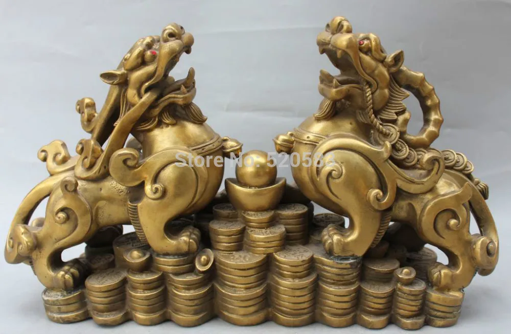 free 16" Chinese Feng Shui Bronze Wealth Copper Money Yuanbao PiXiu kylin Pair Statue fast
free 16" Chinese Feng Shui Bronze Wealth Copper Money Yuanbao PiXiu kylin Pair Statue fast