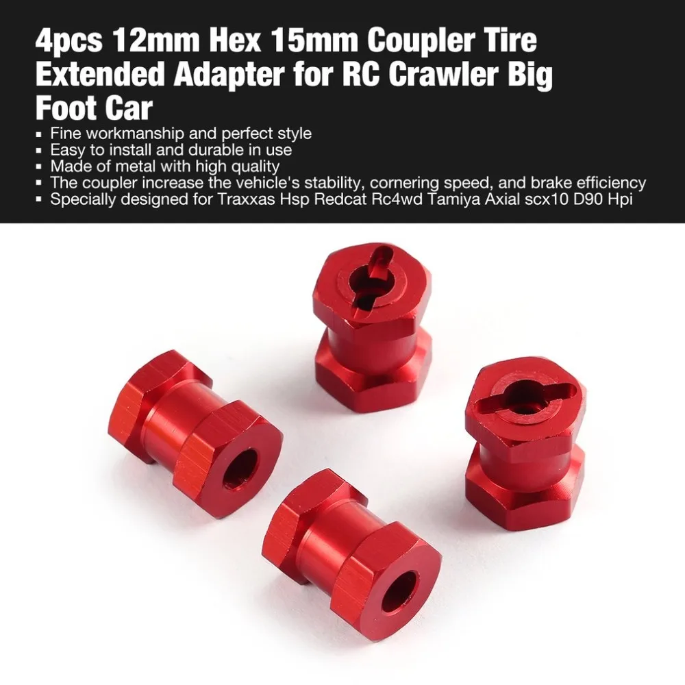 4pcs 12mm Hex 15mm Coupler Tire Extended Adapter for Traxxas Hsp Redcat Rc4wd Tamiya Axial scx10 D90 RC Crawler Big Foot Car tt
4pcs 12mm Hex 15mm Coupler Tire Extended Adapter for Traxxas Hsp Redcat Rc4wd Tamiya Axial scx10 D90 RC Crawler Big Foot Car tt