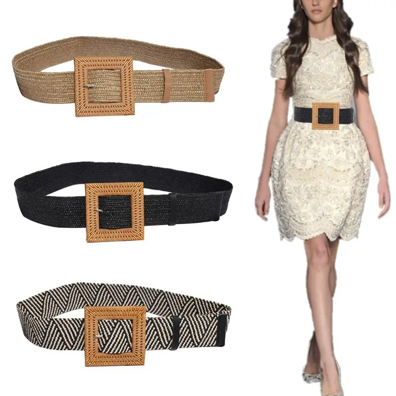 Fashion Women Lady Wide Belt PP Straw Woven Elastic Waistband Female Casual Retro Wooden Buckle Waist Belt Pants Dress Decor
Fashion Women Lady Wide Belt PP Straw Woven Elastic Waistband Female Casual Retro Wooden Buckle Waist Belt Pants Dress Decor