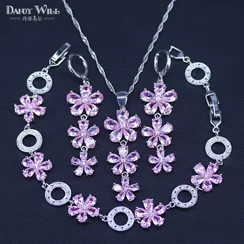 Exquisite Flower Red Pink Stone silver color Jewelry Sets For Women Wedding Earrings Bracelet Pendant Necklace Free Gift Box
Exquisite Flower Red Pink Stone silver color Jewelry Sets For Women Wedding Earrings Bracelet Pendant Necklace Free Gift Box