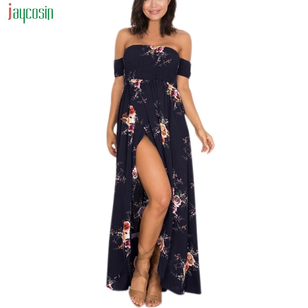Jaycosin женские большие размеры Boho с открытыми плечами макси платья без бретелек