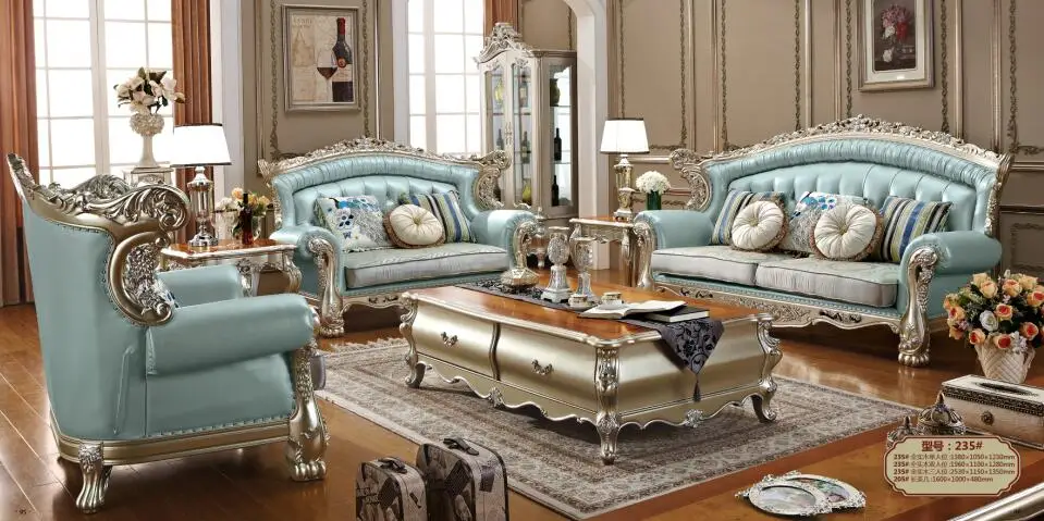 Luxury Light Blue Genuine Leather Antique Sofa Aliexpress
