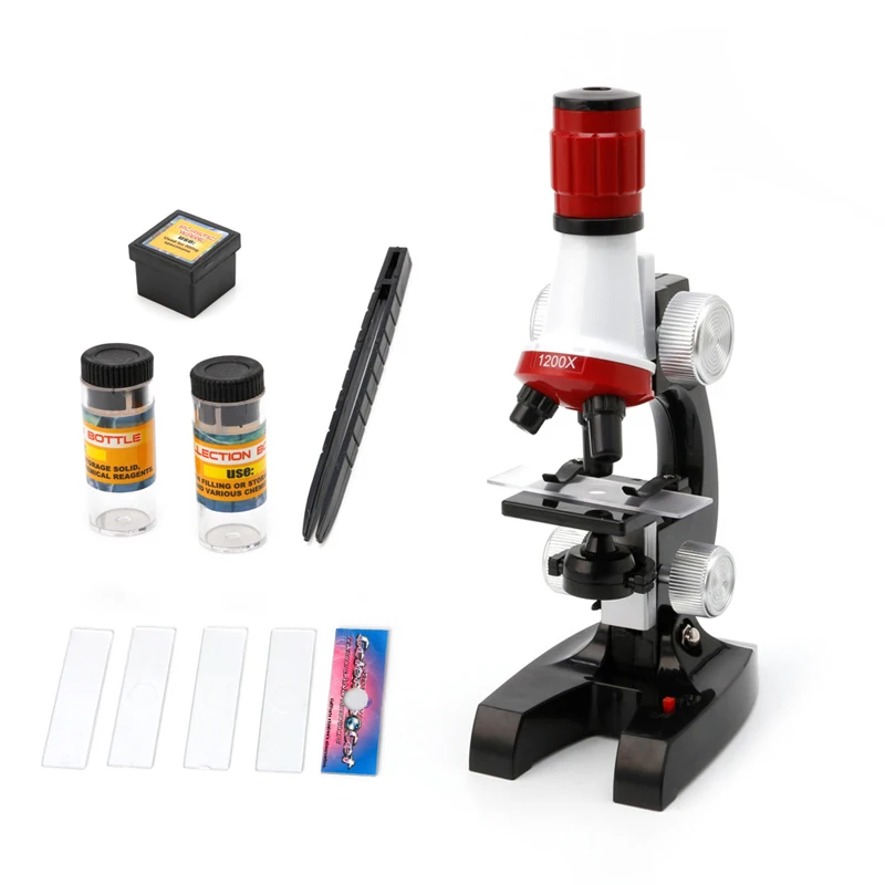 

Kids Child Educational Microscope Kit Science Lab School LED Magnifying 100-1200X Lens With Tweezers