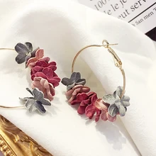 Thanh Lịch Chất Liệu Vải Hoa Tai Giọt BIJOUX Cánh Hoa Tai Vòng Tròn Lớn Hạt Bông Tai Vòng Tròn Cho Nữ boucle d'oreille Femme 2018(China)