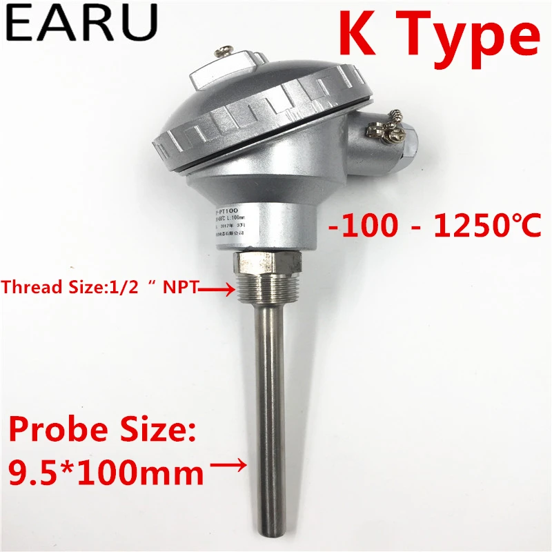1pc K Type Thermocouple Probe High Industrial Temperature Sensors with Terminal Head 9.5*100mm Probe -100-1250C Custom-made OEM
1pc K Type Thermocouple Probe High Industrial Temperature Sensors with Terminal Head 9.5*100mm Probe -100-1250C Custom-made OEM