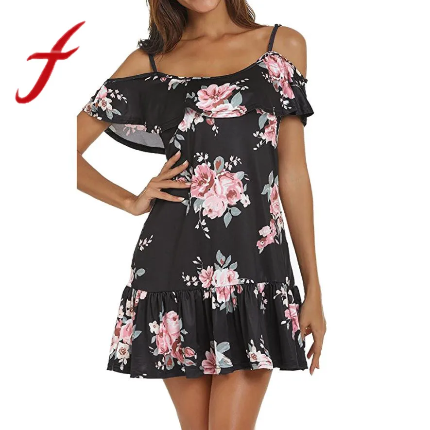Feitong Women Summer Dresses Sexy Cold Shoulder Floral Printed Mini Dress Spaghetti Strap Beach Dress vestidos femininos 2019
Feitong Women Summer Dresses Sexy Cold Shoulder Floral Printed Mini Dress Spaghetti Strap Beach Dress vestidos femininos 2019
