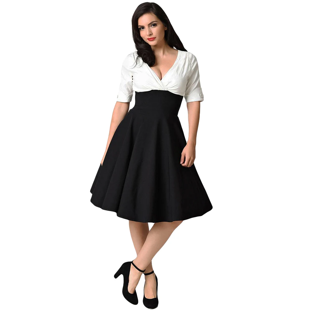 Joineles Plus Size Women Vintage Dress Elegant Black and White Patchwork Office A line Dress V Neck Half Sleeves Party Vestidos
Joineles Plus Size Women Vintage Dress Elegant Black and White Patchwork Office A line Dress V Neck Half Sleeves Party Vestidos