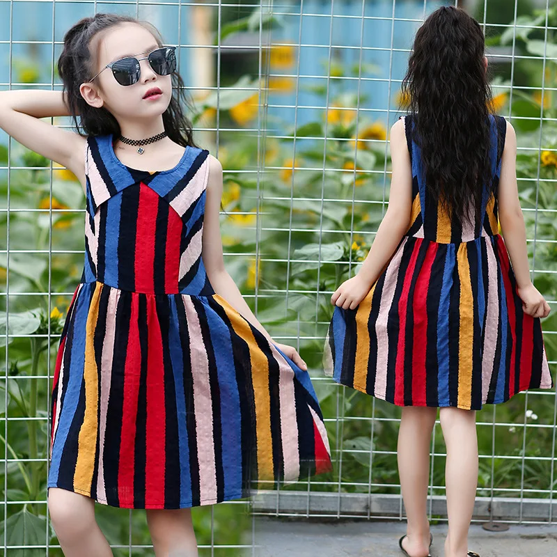Girl Dress Summer Striped Dress For Girl 100% Cotton Casual O-neck Sleeveless Color Vestidos Children's Clothes 110 120 130 140
Girl Dress Summer Striped Dress For Girl 100% Cotton Casual O-neck Sleeveless Color Vestidos Children's Clothes 110 120 130 140