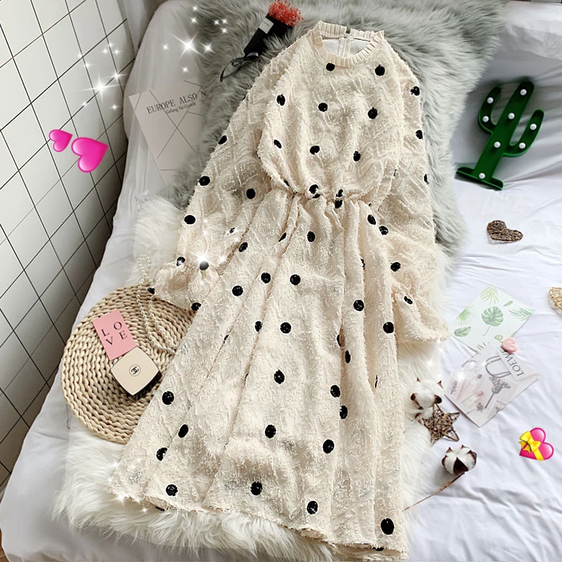 New Spring Autumn Fashion Long Sleeve Women Basic Dress Loose Summer Bolka Dot Chiffon Dress Loose Feminine Dress
New Spring Autumn Fashion Long Sleeve Women Basic Dress Loose Summer Bolka Dot Chiffon Dress Loose Feminine Dress