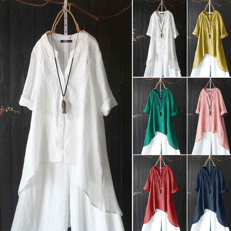 ZANZEA Embroidery Women Blouse 2019 Summer Casual Cotton Asymmetrical Tunic Tops Ladies Work Blusas Chemiser Mujer Plus Size
ZANZEA Embroidery Women Blouse 2019 Summer Casual Cotton Asymmetrical Tunic Tops Ladies Work Blusas Chemiser Mujer Plus Size
