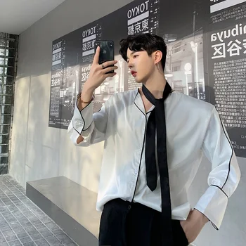 Men Tie Long Sleeve Loose Casual Shirts Male Vintage Fashion Streetwear Hip Hop Party Dress Shirts Stage Show Costumes Harajuku
Men Tie Long Sleeve Loose Casual Shirts Male Vintage Fashion Streetwear Hip Hop Party Dress Shirts Stage Show Costumes Harajuku