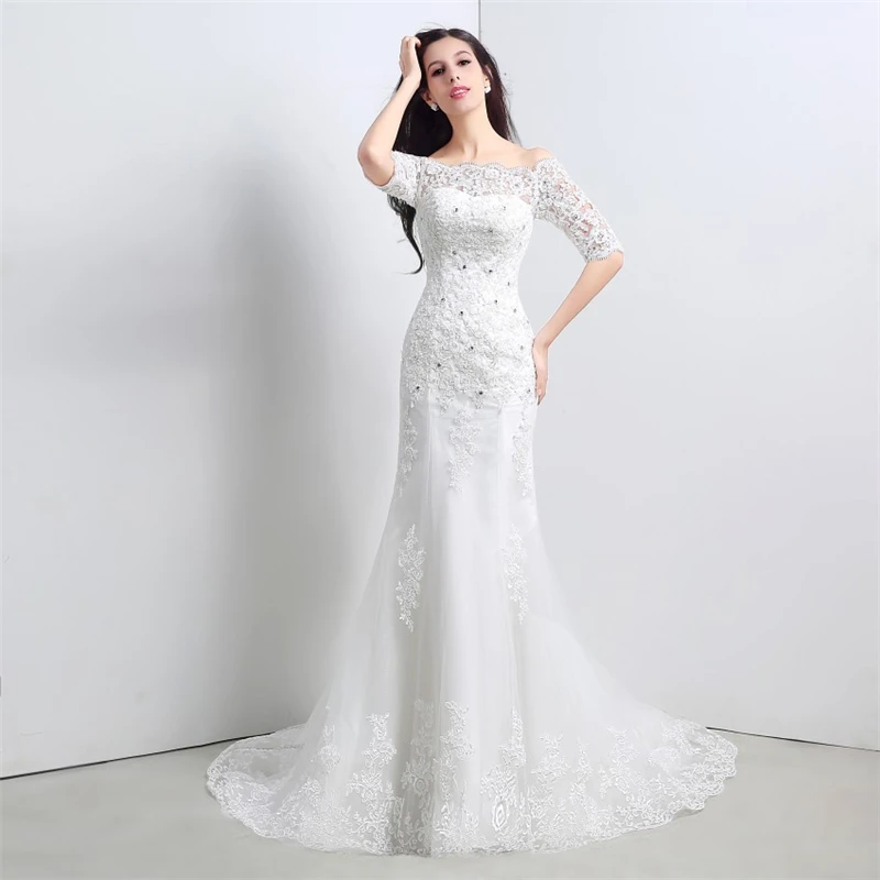 ILoveWedding-Vintage-Sir-ne-Dentelle-Robes-De-Mari-e-Manches-Demi-Ivoire-Off-paule-Tribunal-Train (3)
