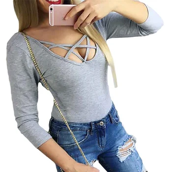 Ladies Sexy Bodycon Bandage Bodysuit Solid Playsuits Tops Female New Women Long Sleeve Front Cross Hollow Out Bodysuit
Ladies Sexy Bodycon Bandage Bodysuit Solid Playsuits Tops Female New Women Long Sleeve Front Cross Hollow Out Bodysuit