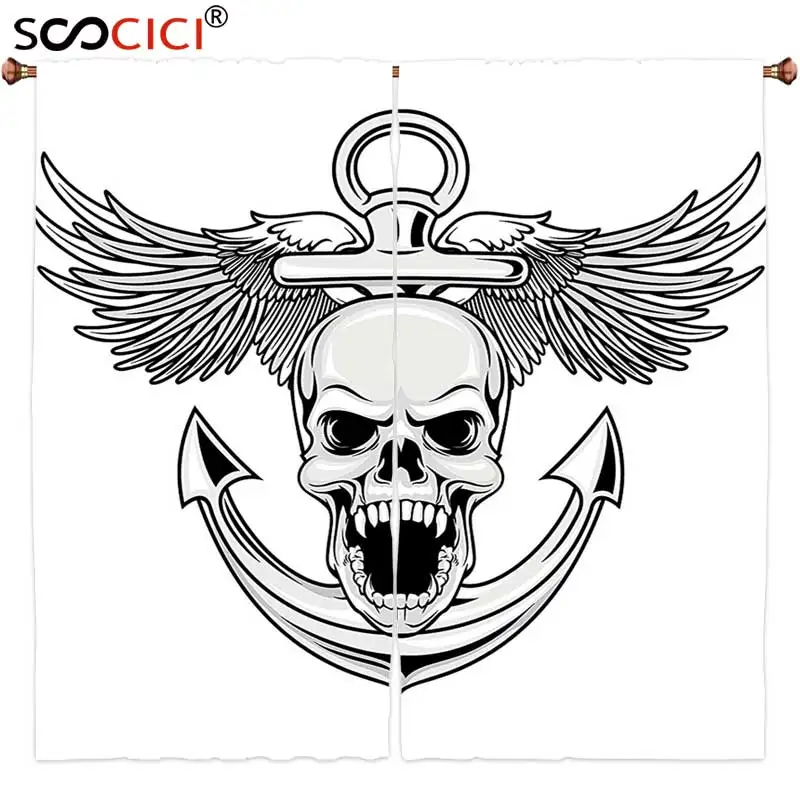 Window Curtains Treatments 2 Panels,Anchor Decor Skull with Anchor and Eagle Wings Freedom Symbol Devil Sea Hunter Skeleton
Window Curtains Treatments 2 Panels,Anchor Decor Skull with Anchor and Eagle Wings Freedom Symbol Devil Sea Hunter Skeleton