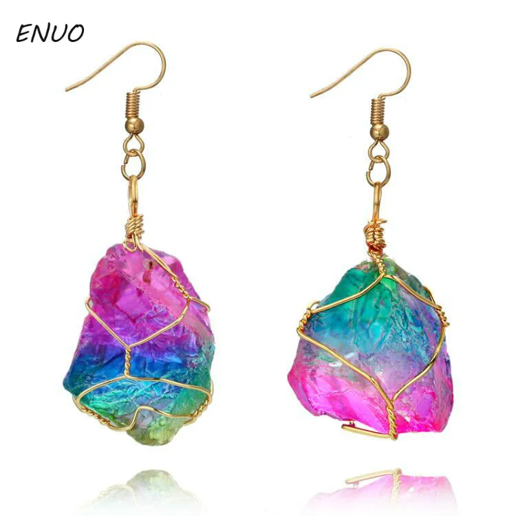 Rainbow Natural Stone Pendant Dangles Earrings Crystal Chakra Rock Earrings Gold Color Quartz Dangles Earrings For Women Gift
Rainbow Natural Stone Pendant Dangles Earrings Crystal Chakra Rock Earrings Gold Color Quartz Dangles Earrings For Women Gift