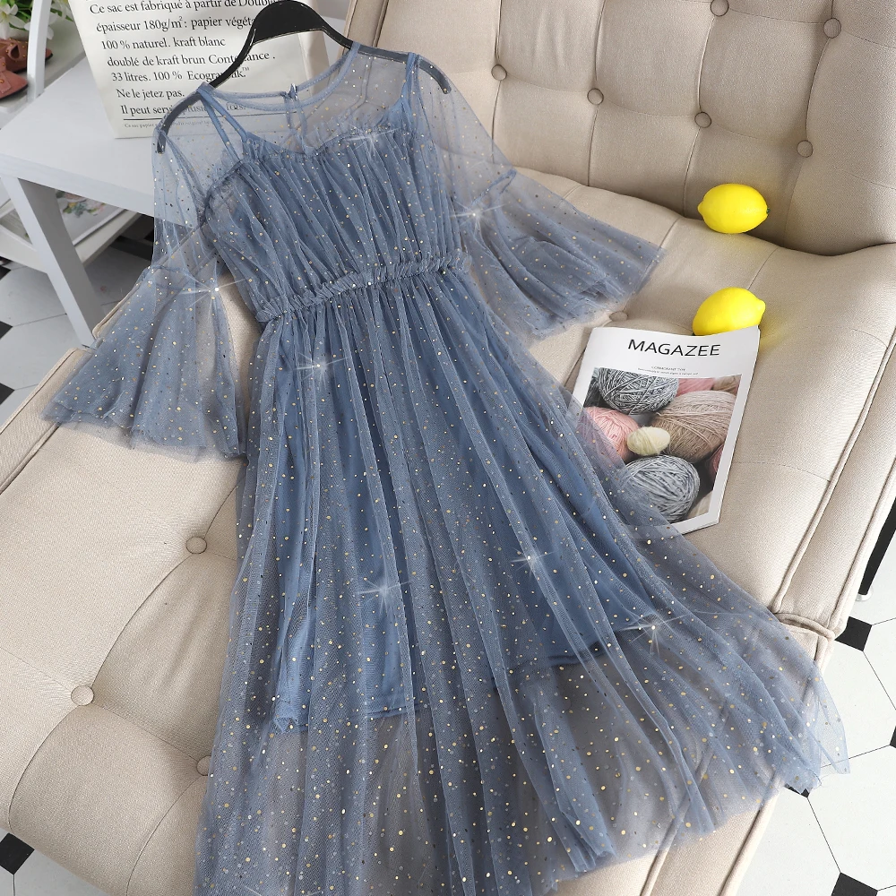 TAOVK Girls Summer Sequins Ruffle Sleeve Dresses Elastic High Waist Perspective Mesh Large Swing Dress
TAOVK Girls Summer Sequins Ruffle Sleeve Dresses Elastic High Waist Perspective Mesh Large Swing Dress
