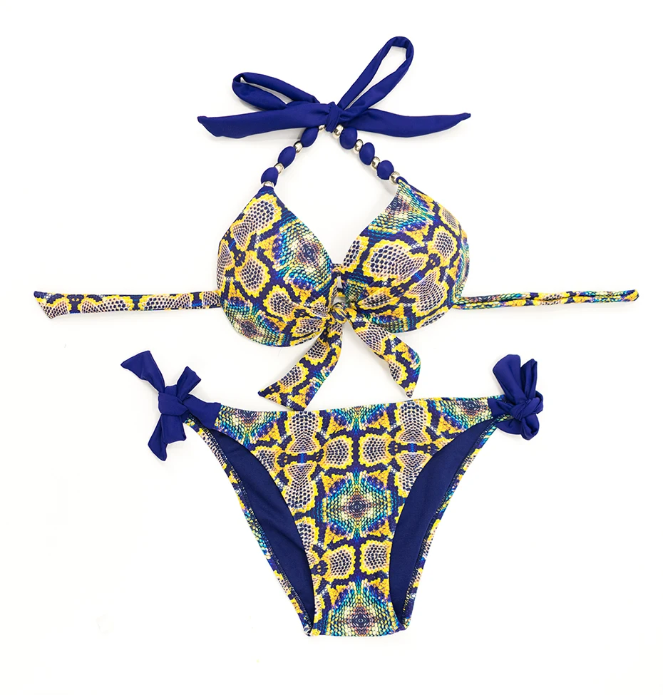 Faerdasi Halter Bikini Set Low Waist Bathing Suits Women Sexy Push Up Beachwear with Tie Side and Center Bow Swimwear Swimsuit 13