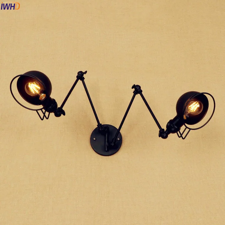 

IWHD Black Long Swing Arm LED Wall Lamp Vintage 2 Heads Wandlamp Retro Stair Light Loft Industrial Edison Wall Sconce Luminaire