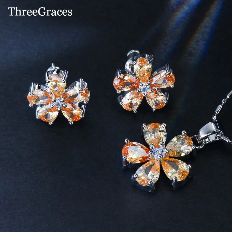 ThreeGraces Champagne 925 Sterling Silver Cute Flower Pendant Neckalce Earrings Fashion Jewelry Set For Women Party JS160
ThreeGraces Champagne 925 Sterling Silver Cute Flower Pendant Neckalce Earrings Fashion Jewelry Set For Women Party JS160