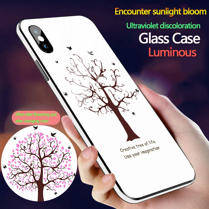 Sunlight flowering Ultraviolet Change Color Luminous Glass Case For iphone XS MAX XR X Back cover For iphone 6 6S 7 8 PLUS case
Sunlight flowering Ultraviolet Change Color Luminous Glass Case For iphone XS MAX XR X Back cover For iphone 6 6S 7 8 PLUS case
