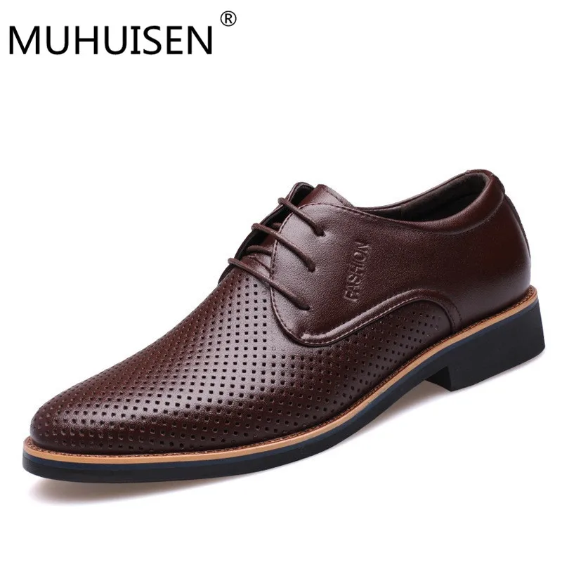 

MUHUISEN Summer Breathable Hollow Casual Shoes Men Leather Shoes Fashion Designer Soft Moccasins Slip on Loafers Chaussure Homme