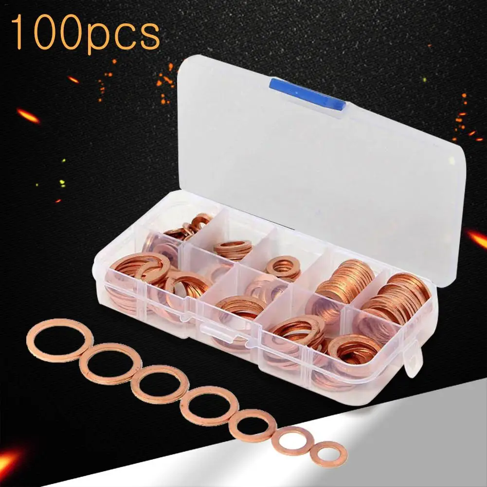 100pcs M4-M14 Professional Assorted Copper Washer Gasket Set Flat Ring Seal Assortment Kit With Box For Hardware Accessories
100pcs M4-M14 Professional Assorted Copper Washer Gasket Set Flat Ring Seal Assortment Kit With Box For Hardware Accessories