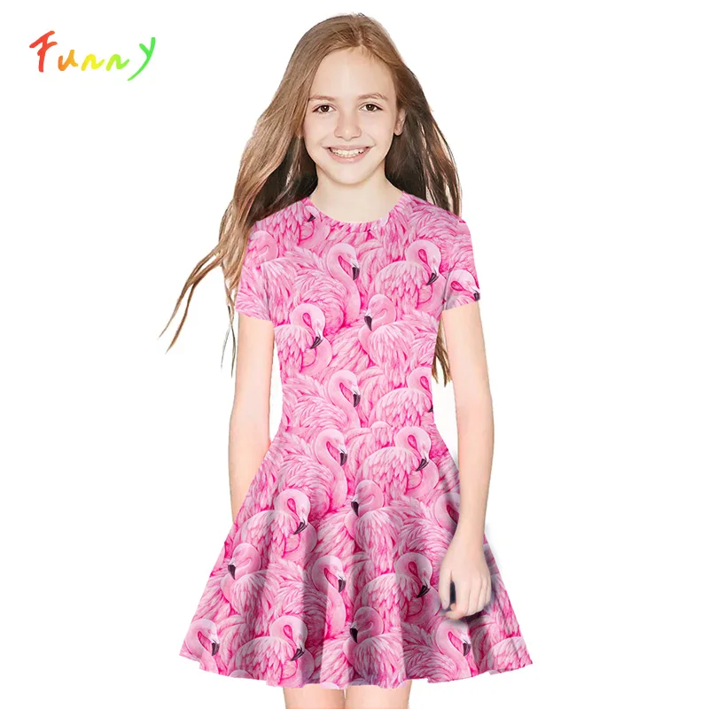 Girls Summer Dresses Flamingo Print Pink Dress Children Fashion Short Sleeve Mini Kids Dresses for Girls Clothes 10 12 Year
Girls Summer Dresses Flamingo Print Pink Dress Children Fashion Short Sleeve Mini Kids Dresses for Girls Clothes 10 12 Year
