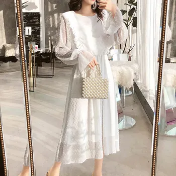 Polka Dot White Chiffon Women's Dress Ruffles Flare Sleeve Elastic Waist Long Dresses 2020 Summer Retro A-line Vestidos Female
Polka Dot White Chiffon Women's Dress Ruffles Flare Sleeve Elastic Waist Long Dresses 2020 Summer Retro A-line Vestidos Female