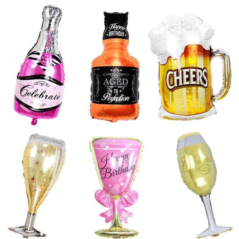 

Wine Whiskey Beer Bottle Glass Champagne Cup Foil Balloons Valentines Wedding Decors Air Balloon Birthday Party Supplies