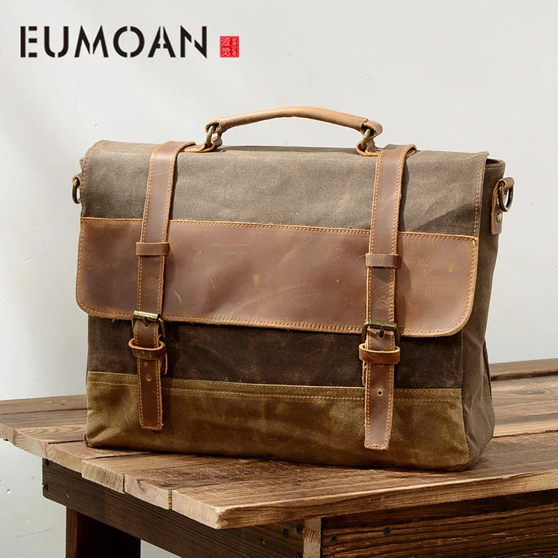 EUMOAN Waterproof oil wax canvas with mad horse cowhide men's bag, retro business packets shoulder slant strap Handbag
EUMOAN Waterproof oil wax canvas with mad horse cowhide men's bag, retro business packets shoulder slant strap Handbag