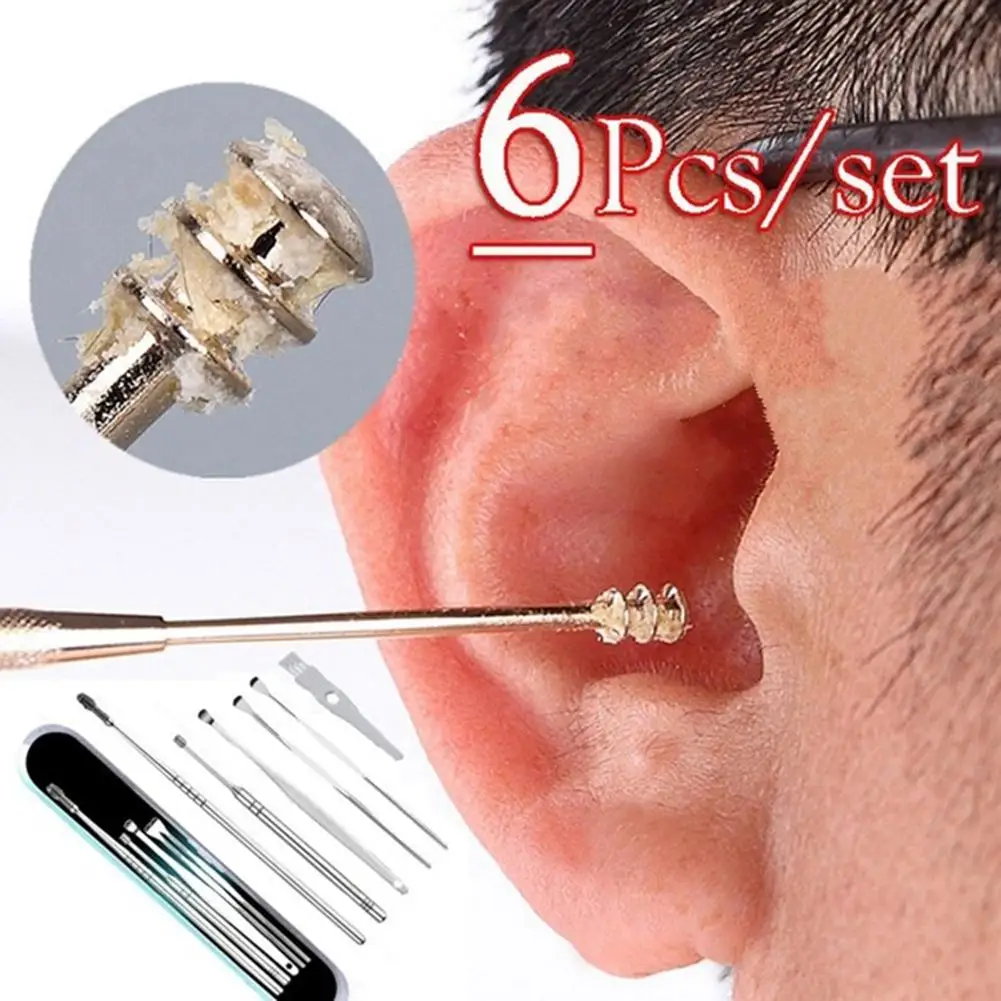 6Pcs/Set Stainless Steel Spring Spiral Ear Pick Spoon Wax Remover Cleaner Tool Set Cleaning Tool
6Pcs/Set Stainless Steel Spring Spiral Ear Pick Spoon Wax Remover Cleaner Tool Set Cleaning Tool