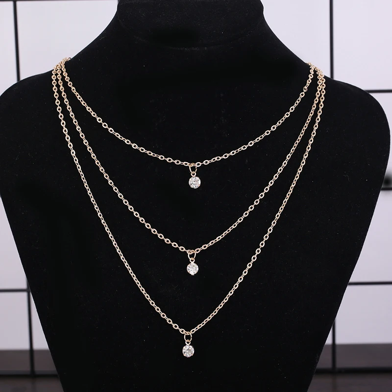 

SUKI Multi-layered Long Tassel Chain Necklace Cubic Zirconia Charms Women Gold Color Body Jewelry Shiny Crystal Pendant Necklace