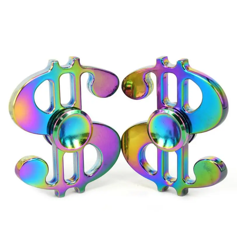 

Rainbow Colorful Dollar Sign $ Zinc Fidget Spinner Hand Spinner For Better Focus Reduce Autism ADHD Stress Toys With Gift Box