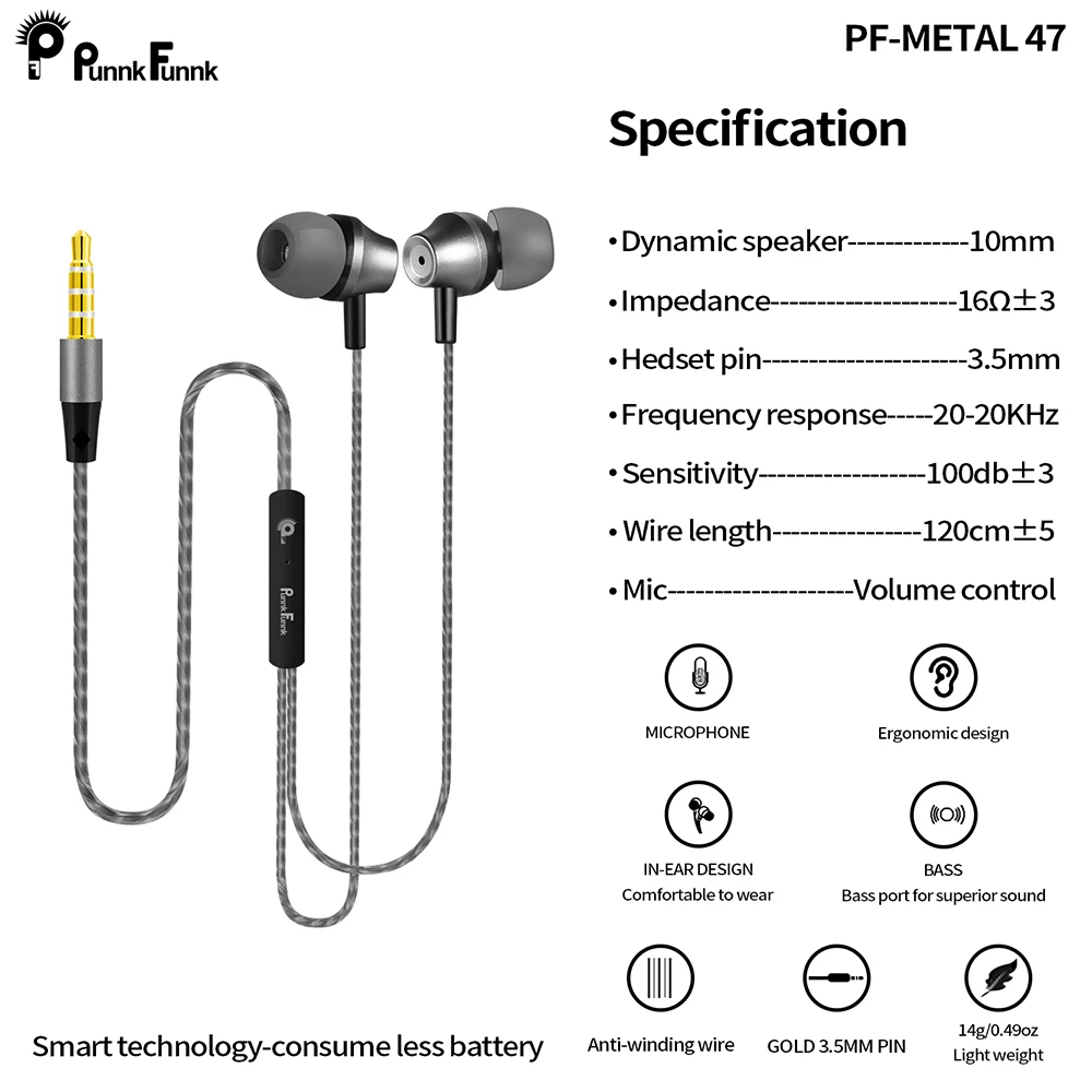 estéreo, Metal, con micrófono, para móviles MP3 y MP4 Auriculares in-Ear Peanutaod 