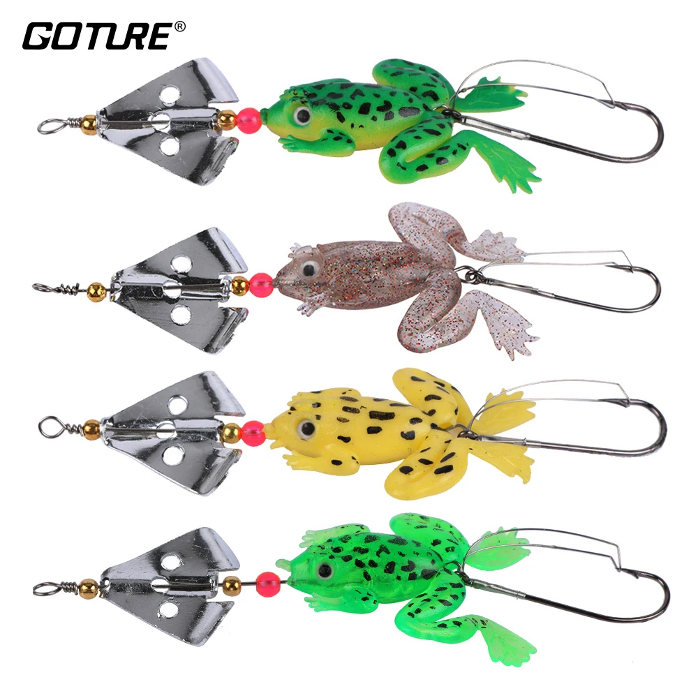 Goture 4 шт. рыболовных мягких блесна в виде лягушки Buzzbaits искусственные силиконовые