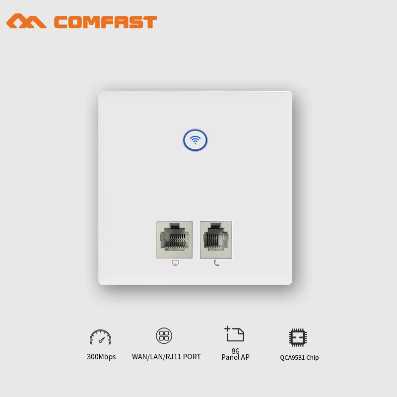 COMFAST 300Mbps In wall Wireless AP CF-E535N wifi router with 2*RJ45 port 2*RJ11 port Mini switch support 48V POE power adapter
COMFAST 300Mbps In wall Wireless AP CF-E535N wifi router with 2*RJ45 port 2*RJ11 port Mini switch support 48V POE power adapter