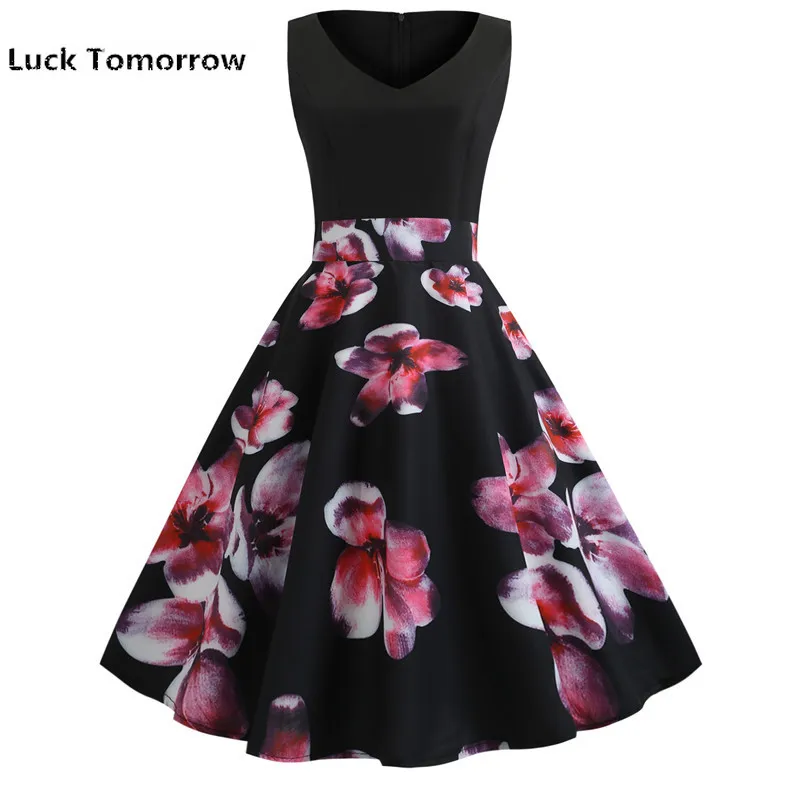 V Collar Floral Print Patchwork Sleeveless Dress Summer Big Swing 50s 60s Vintage Dresses Elegant Party Patchwork Dress 2019
V Collar Floral Print Patchwork Sleeveless Dress Summer Big Swing 50s 60s Vintage Dresses Elegant Party Patchwork Dress 2019