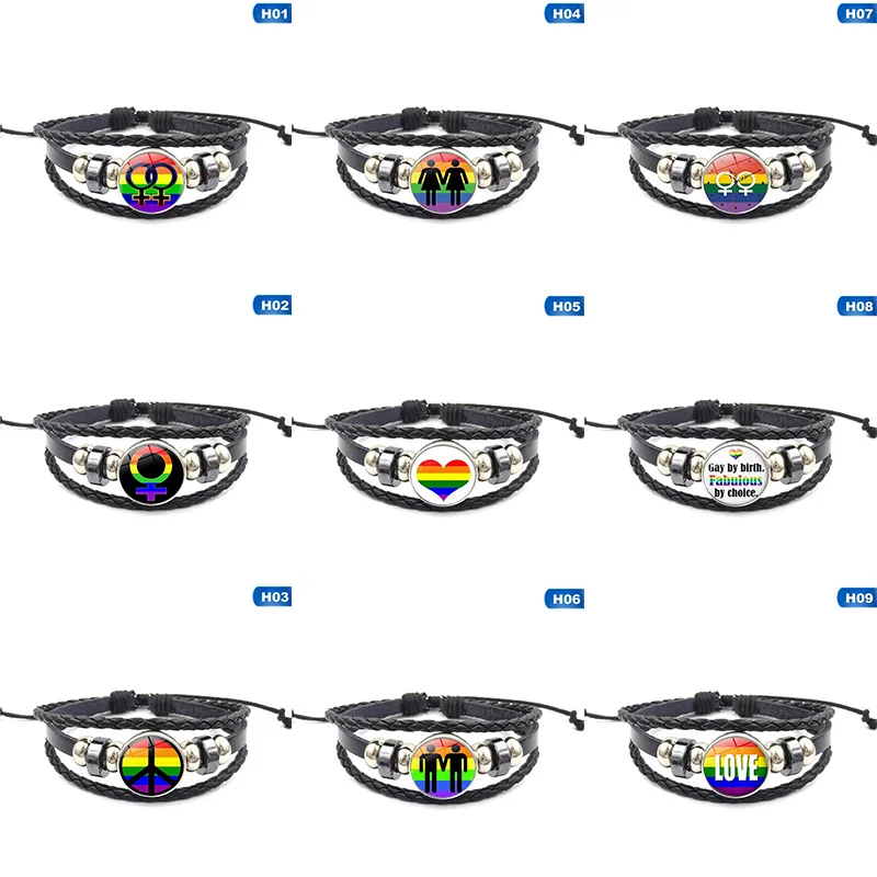 9 Style Gay Pride Glass Buckle Charm Bracelet Rainbow Flag Gay Jewelry Handmade DIY Beaded Weave Black Leather Bracelet
9 Style Gay Pride Glass Buckle Charm Bracelet Rainbow Flag Gay Jewelry Handmade DIY Beaded Weave Black Leather Bracelet