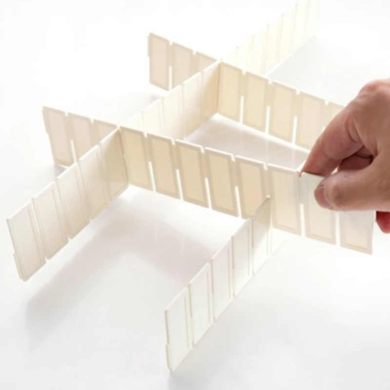 6pcs x Plastic DIY Grid Clapboard Divider Drawer Closet Storage Organizer White