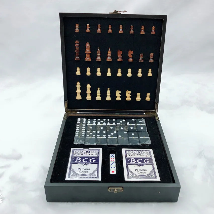 Wooden Chess, Poker, Dice, Domino 4 in 1 Set Foldable Board Contemporary Set Fun Family Board Games Gifts Christmas
Wooden Chess, Poker, Dice, Domino 4 in 1 Set Foldable Board Contemporary Set Fun Family Board Games Gifts Christmas